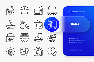 Retro Outline Icons, an Outline Icon by cidcud_graphic