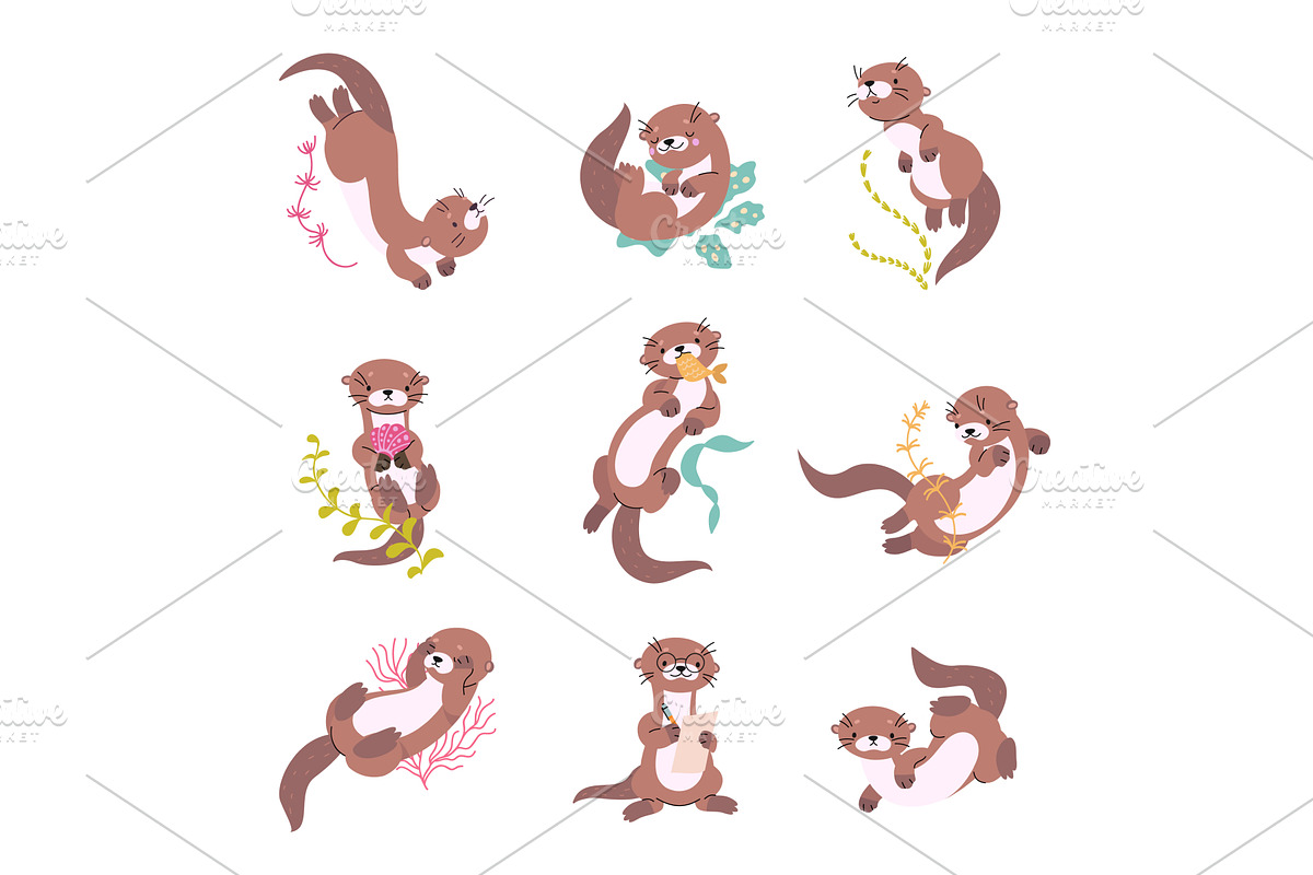 Cartoon otter. Funny otters in, a Graphic by Valerie Bodnar
