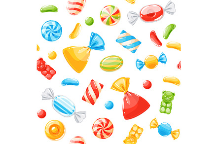 Cartoon candies seamless pattern, an Object Illustration by YummyBuum