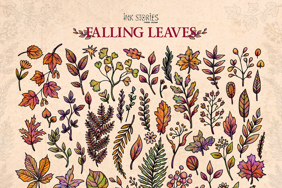 Falling Leaves Vintage Autumn Bundle, a Seasonal Illustration by Ink Stories (Photo 2 of 20)