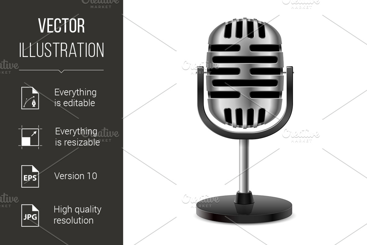 vintage retro microphone, a Graphic by DvargShop