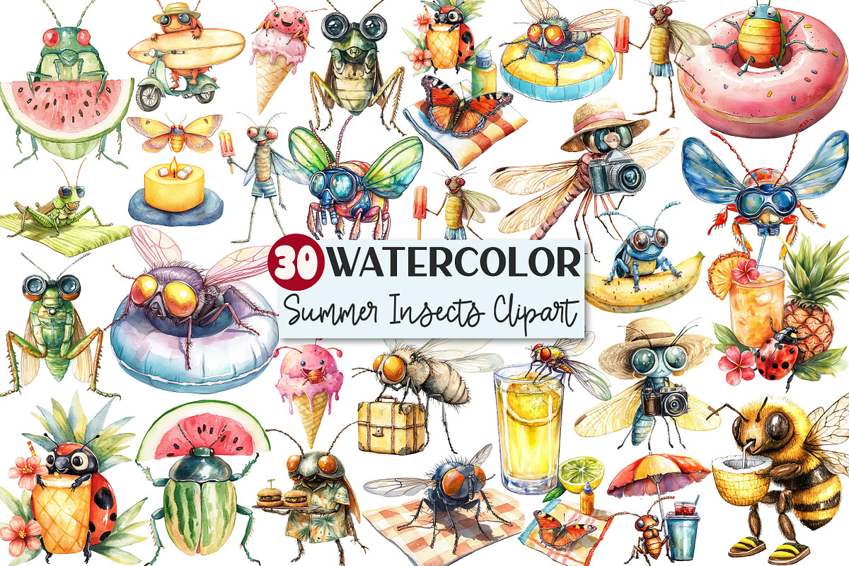 Funny Summer Fly Insects Clipart, an Illustration by Rose Art (Photo 1 of 7)