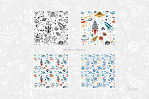 Space Seamless Patterns And Cliparts