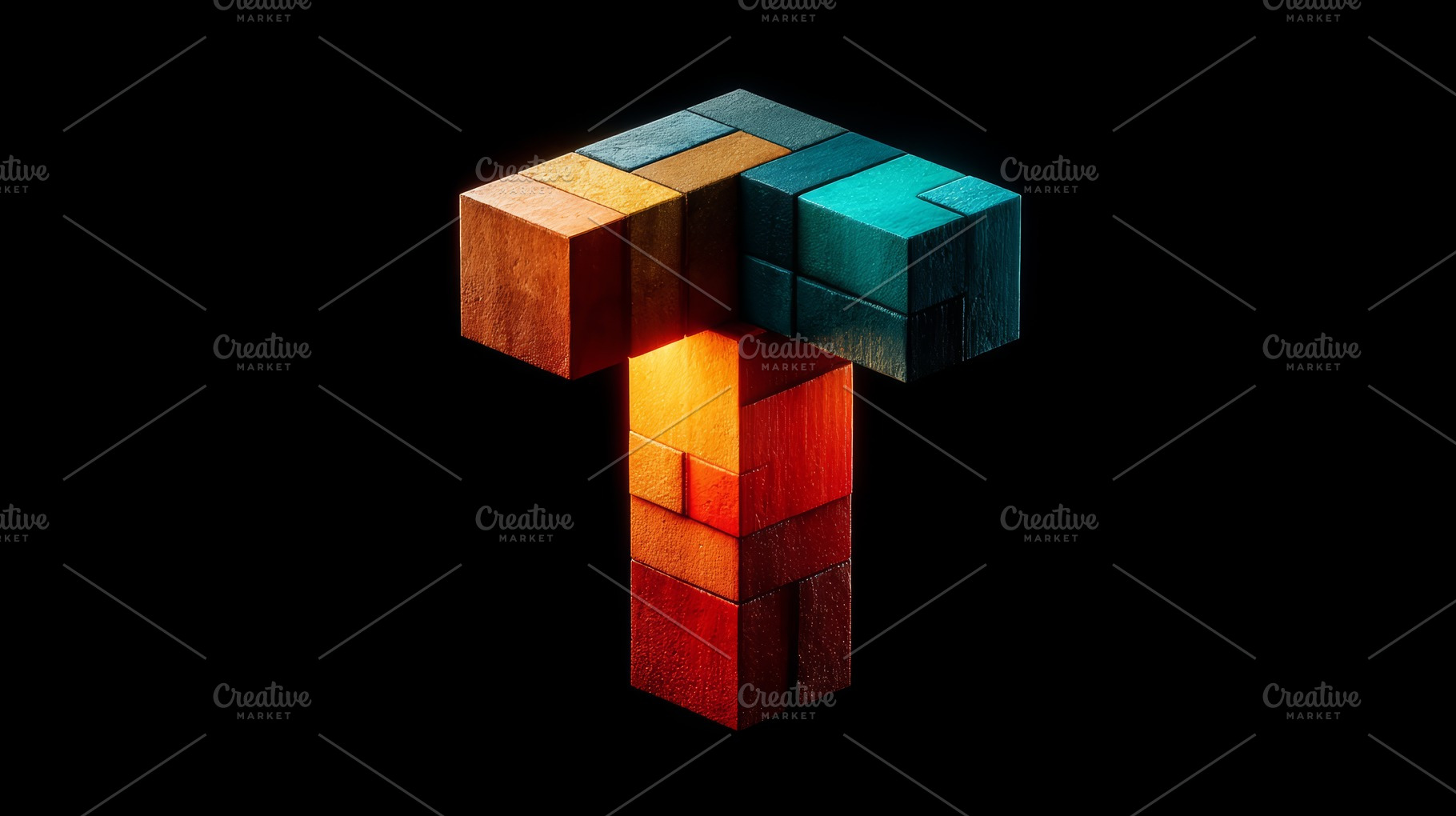 Colorful wooden block tower: vibrant cube composition set against a black backg, a Photo by AS photostudio