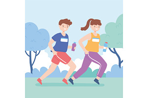kids athletic training outdoors, a Person Illustration by studiogstock