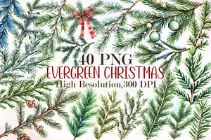 Evergreen Clipart Watercolor Christm, an Illustration by Sublimation Artist