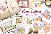 Love Letters Watercolor Clipart, an Illustration by BarvArt (Thumbnail 1 of 7)