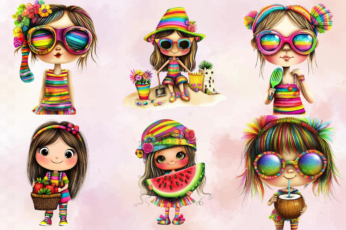 Cute Summer Girls Clipart Bundle., an Illustration by SVGArt (Photo 4 of 9)