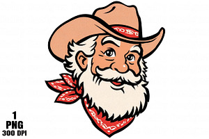 Christmas Western Cowboy Santa Face, an Illustration by Daily.Designs