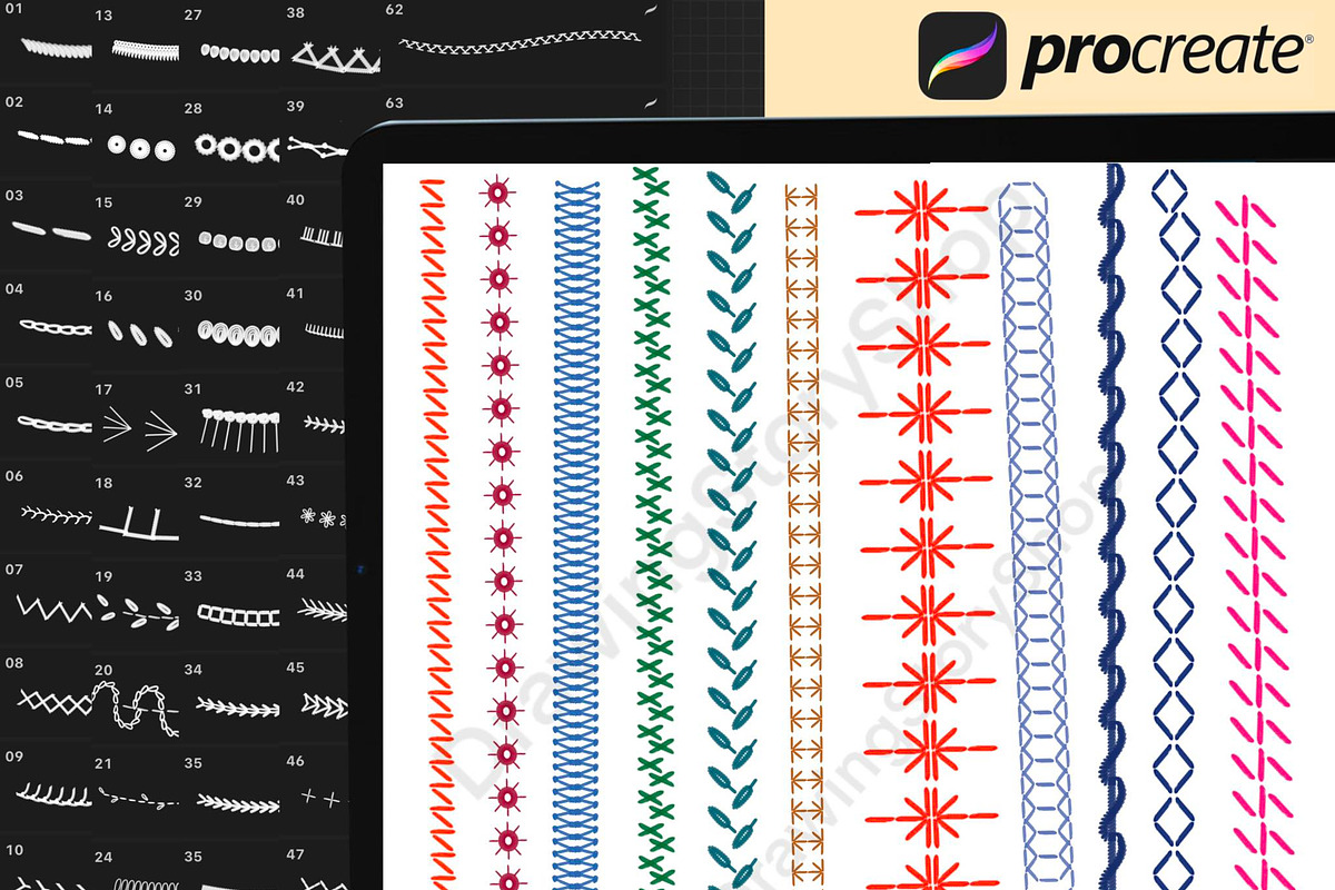 150 Procreate Embroidery Brushes, a Brush Add-On by DrawingStoryShop (Photo 7 of 8)