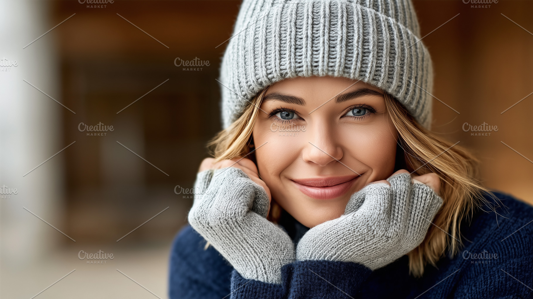 Woman smiling warmly in a cozy knit, a Person Photo by MistyDay