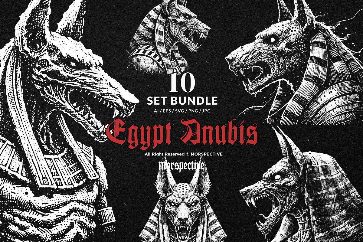 10 Bundle Dark Art Egypt Anubis, an Illustration by Morspective (Photo 1 of 7)