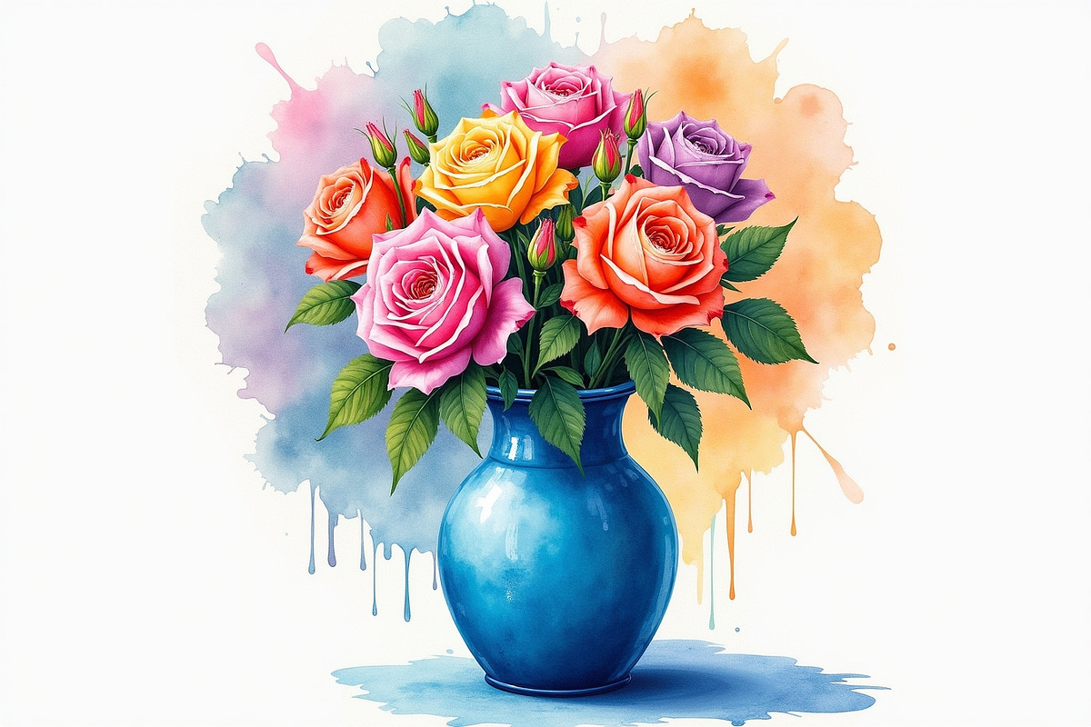 Charming watercolor flower vase, an Illustration by Amazin_art (Photo 2 of 7)