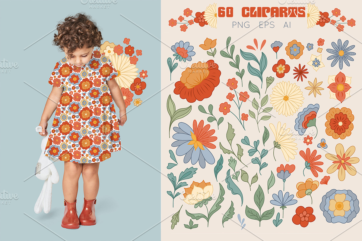 Retro flower mood patterns set, a Pattern Graphic by Veleri (Photo 4 of 9)