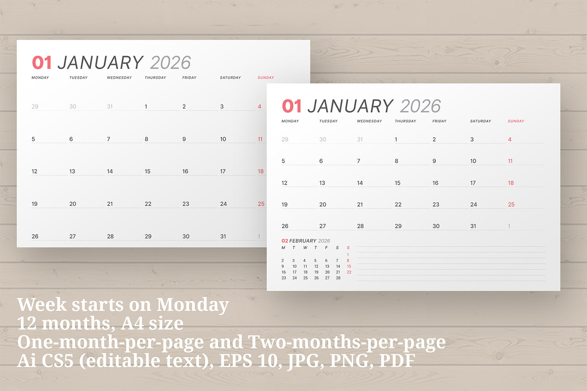2026 Printable Planner (P037R-26), a Stationery Template by mikhailmorosin (Photo 2 of 7)