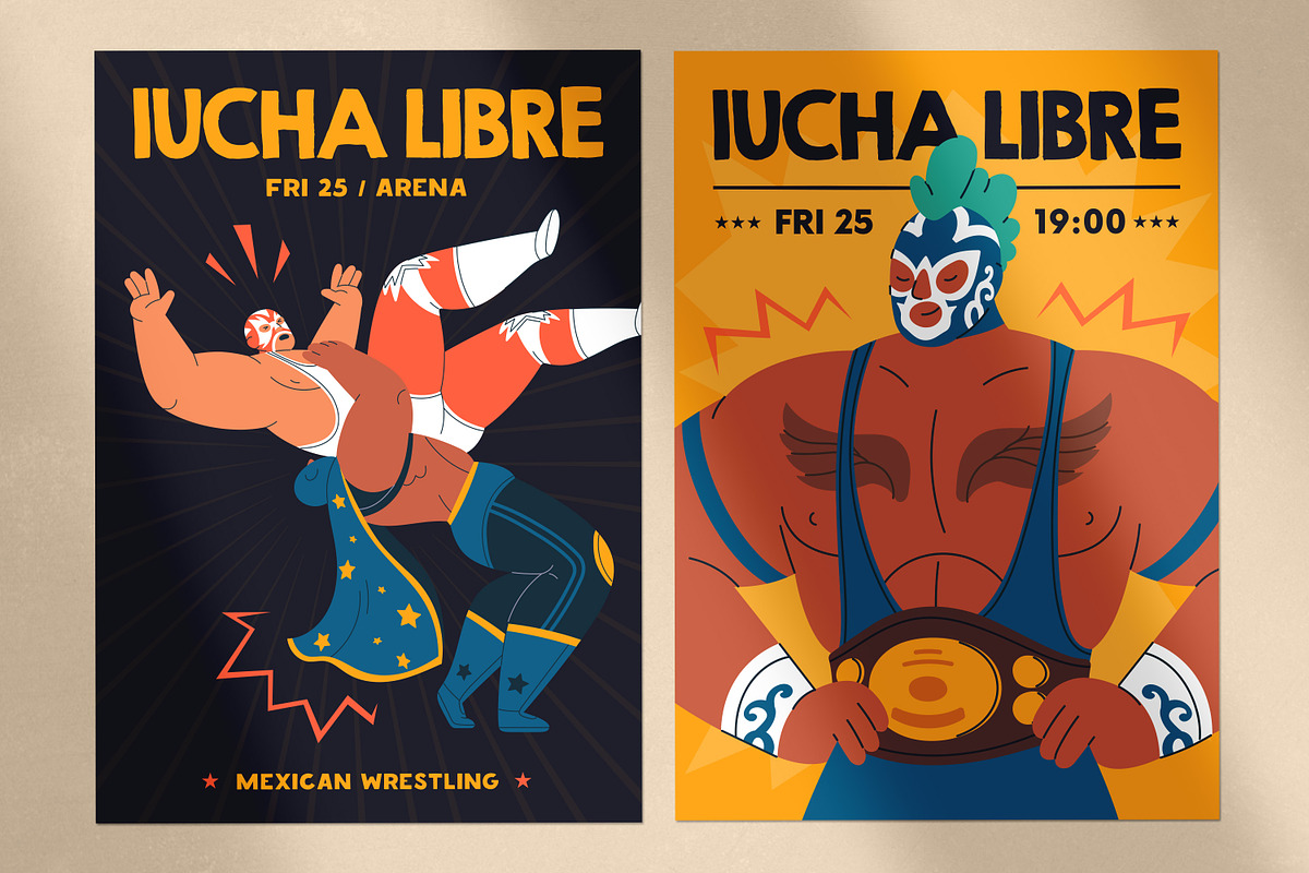 Mexican Lucha libre fight background, a Sport Illustration by Good Studio (Photo 2 of 7)