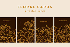 Retro, engraved peony flower cards, a Decorative Illustration by Good Studio