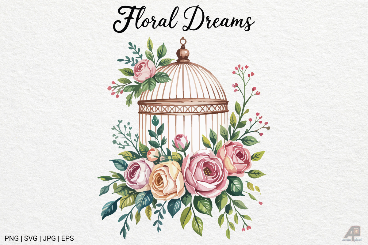 Vintage Floral Birdcage Bundle, an Illustration by Actual Pixel (Photo 2 of 12)