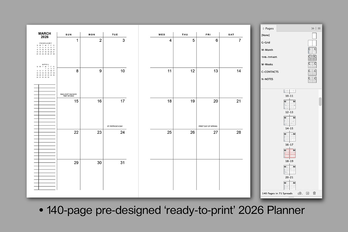 2026 Weekly Planner for InDesign - US