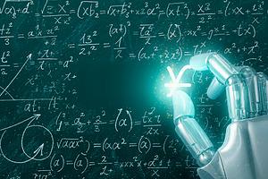 Robotic hand solving complex mathematical equations, a Technology Photo by DanFLCreativo