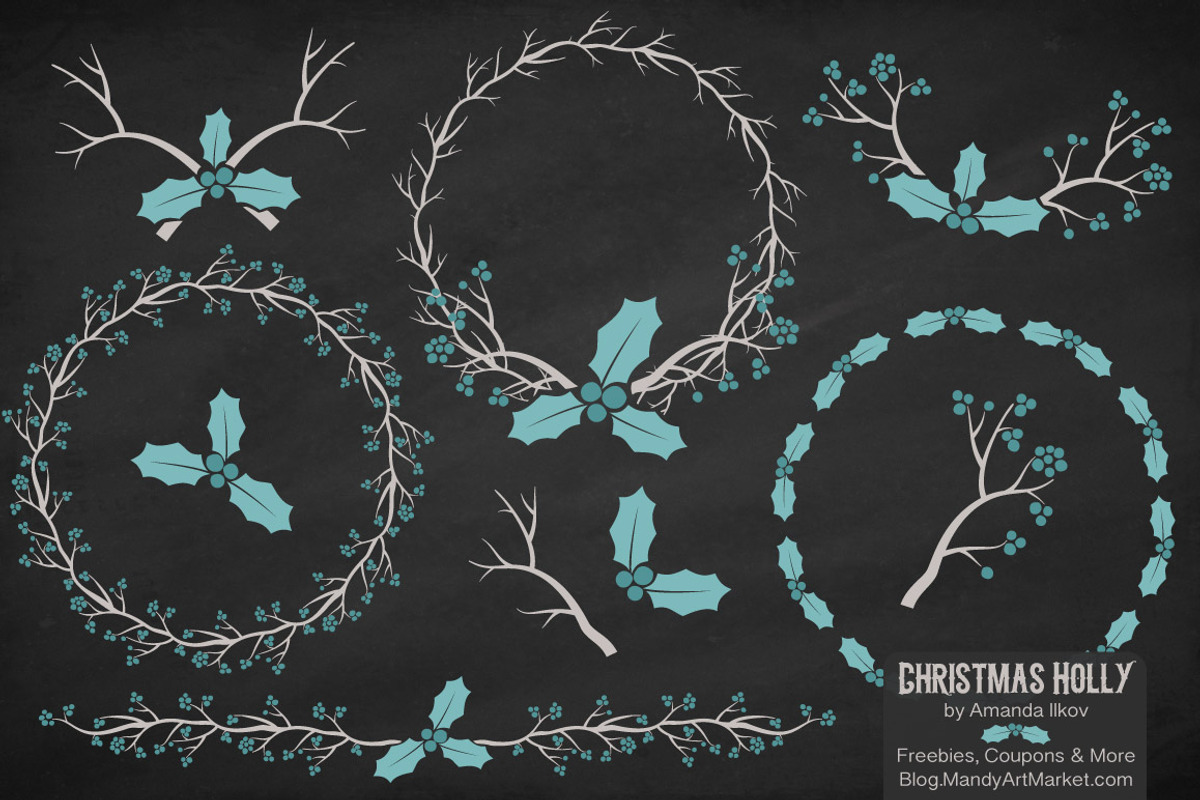 Vintage Blue Holly Vectors & Papers, an Illustration by Amanda Ilkov (Photo 2 of 5)