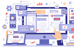 Illustrative interface design with user interaction elements on digital devices, an Illustration by AS photostudio