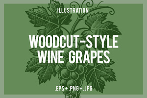 Woodcut-Style Wine Grapes, a Food Illustration by Electric Ink