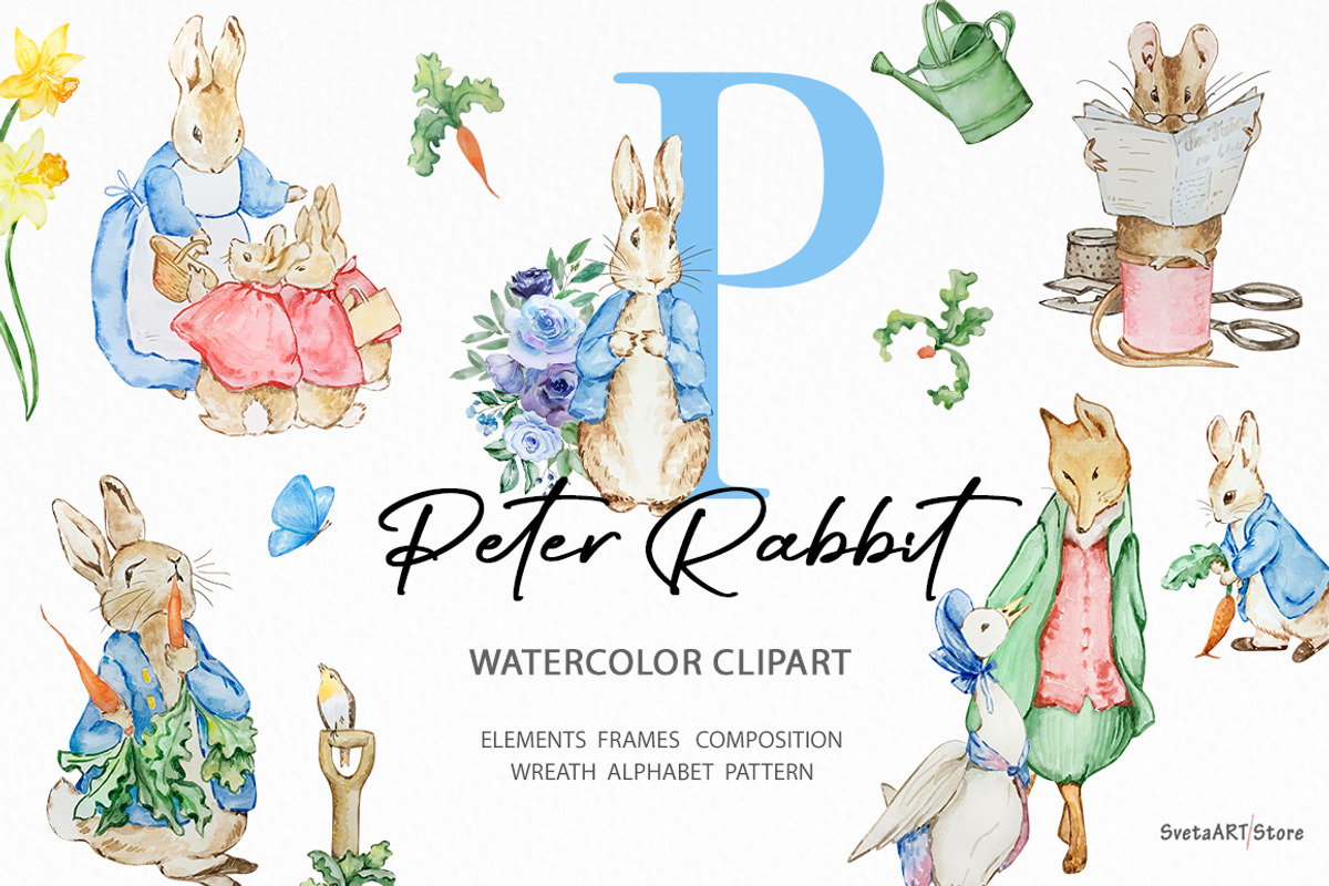 Watercolor Peter Rabbit Clipart, an Animal Illustration by SvetaArtStore (Photo 1 of 15)