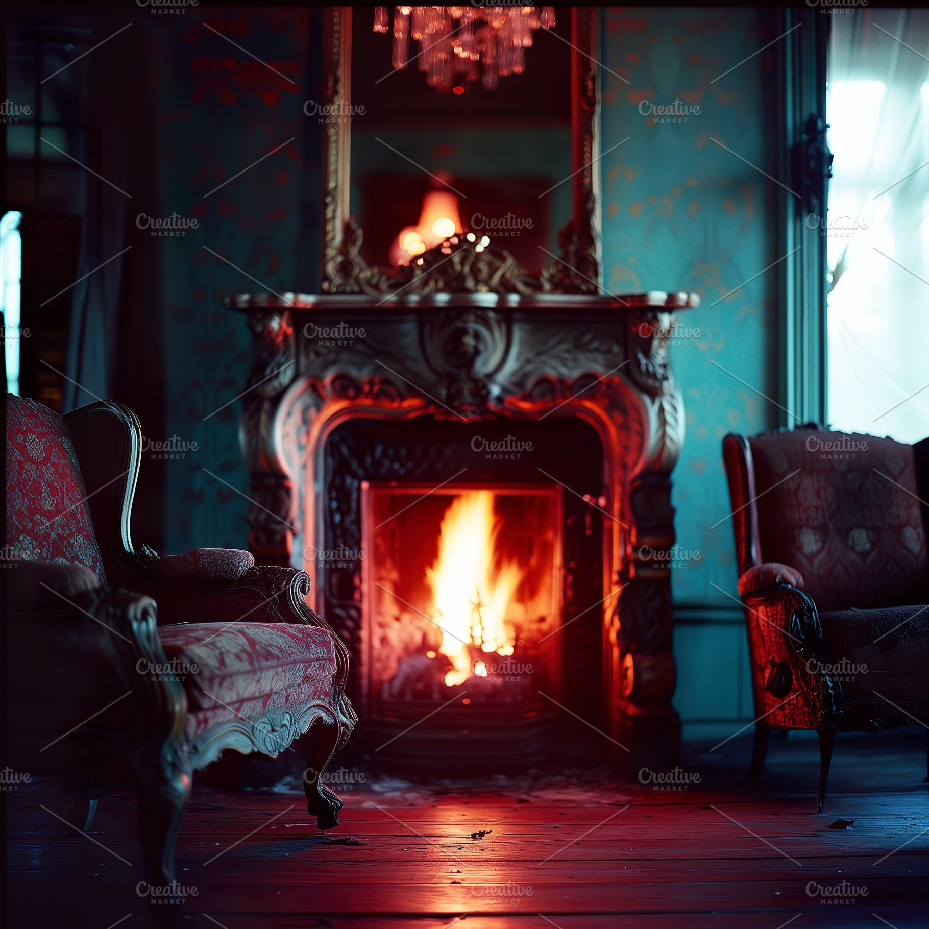 Antique Fireplace & Vintage Chairs, an Architecture Photo by k.tay