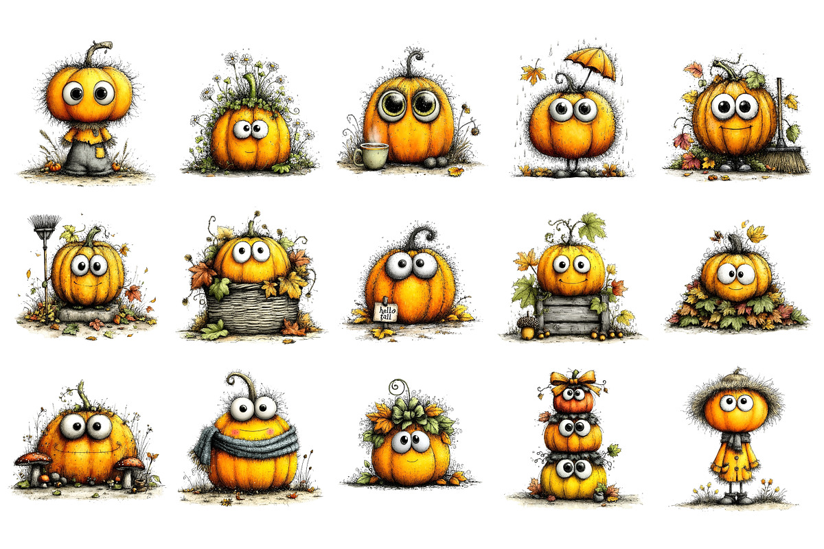 Quirky Pumpkin PNG Clipart, a Seasonal Illustration by Nicolle's Colorful Art (Photo 2 of 4)