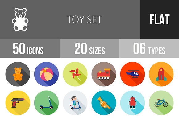 50 Toy Set Flat Shadowed Icons preview 4