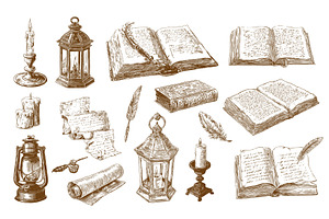 manuscript ancient engraving. Candle, an Object Illustration by Stock-Smart-Start