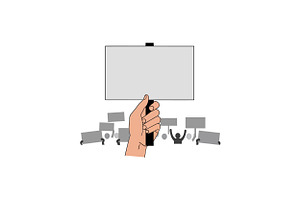 Hand holding a blank protest sign in, an Illustration by designvectx