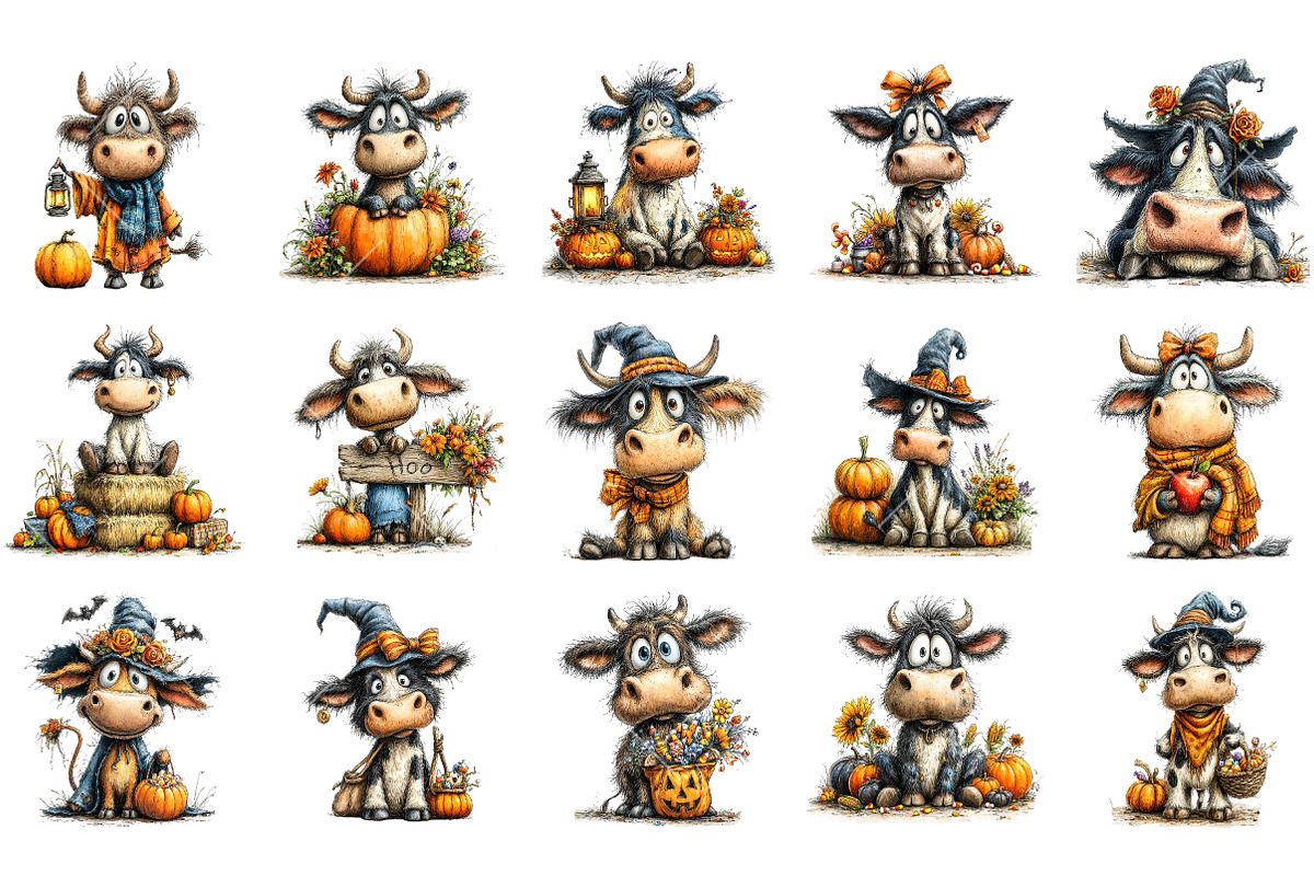 Whimsical Halloween Cow Clipart, a Seasonal Illustration by OK Design (Photo 3 of 6)