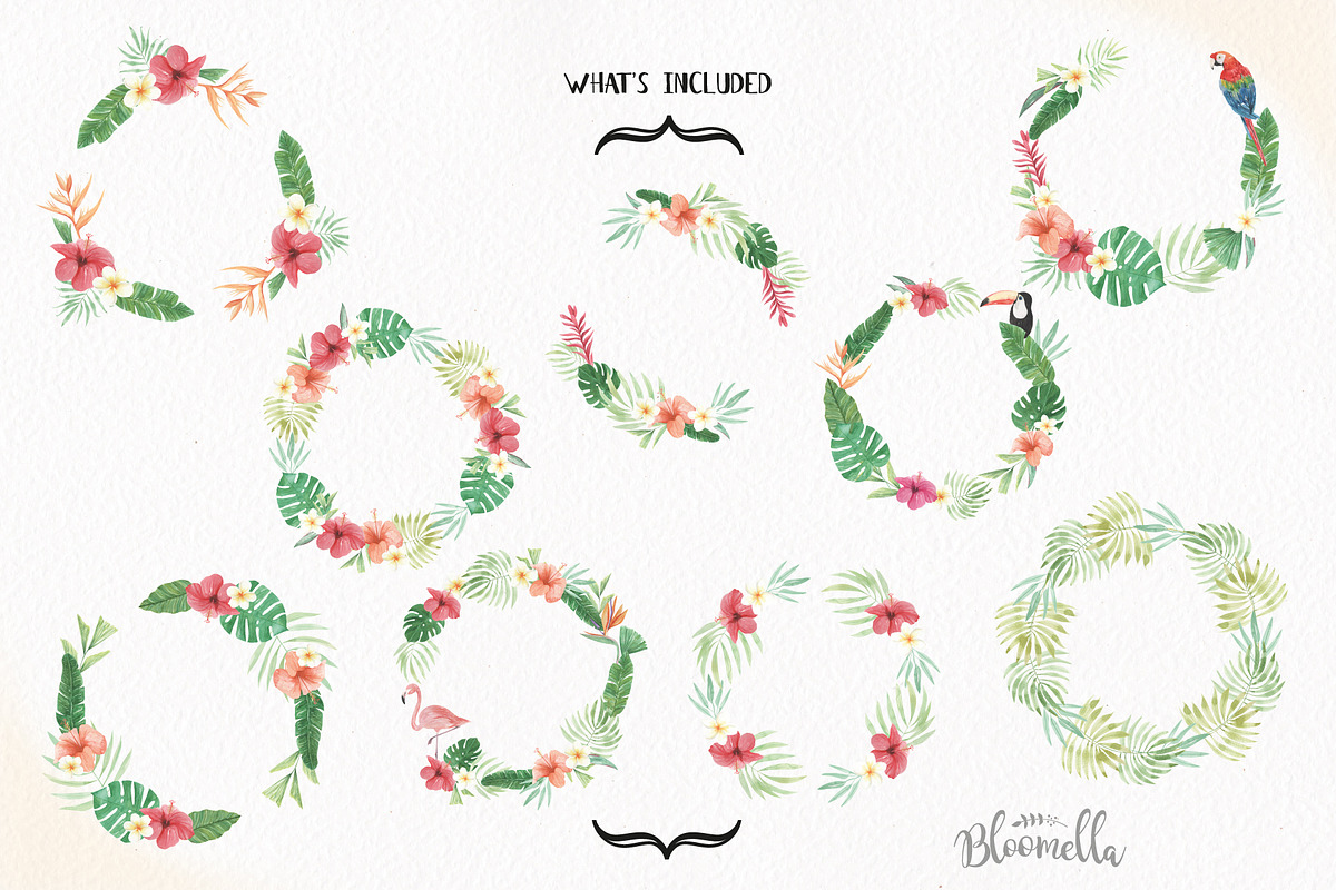 Tropical Watercolor Flamingo Wreaths, an Illustration by Bloomella (Photo 5 of 7)