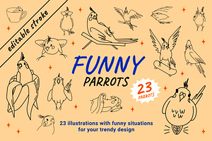 23 Funny parrots vector illustration