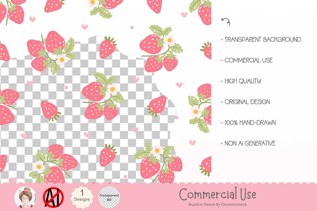 Cute Strawberry Pattern Seamless, a Pattern Graphic by Chonnieartwork (Photo 3 of 5)