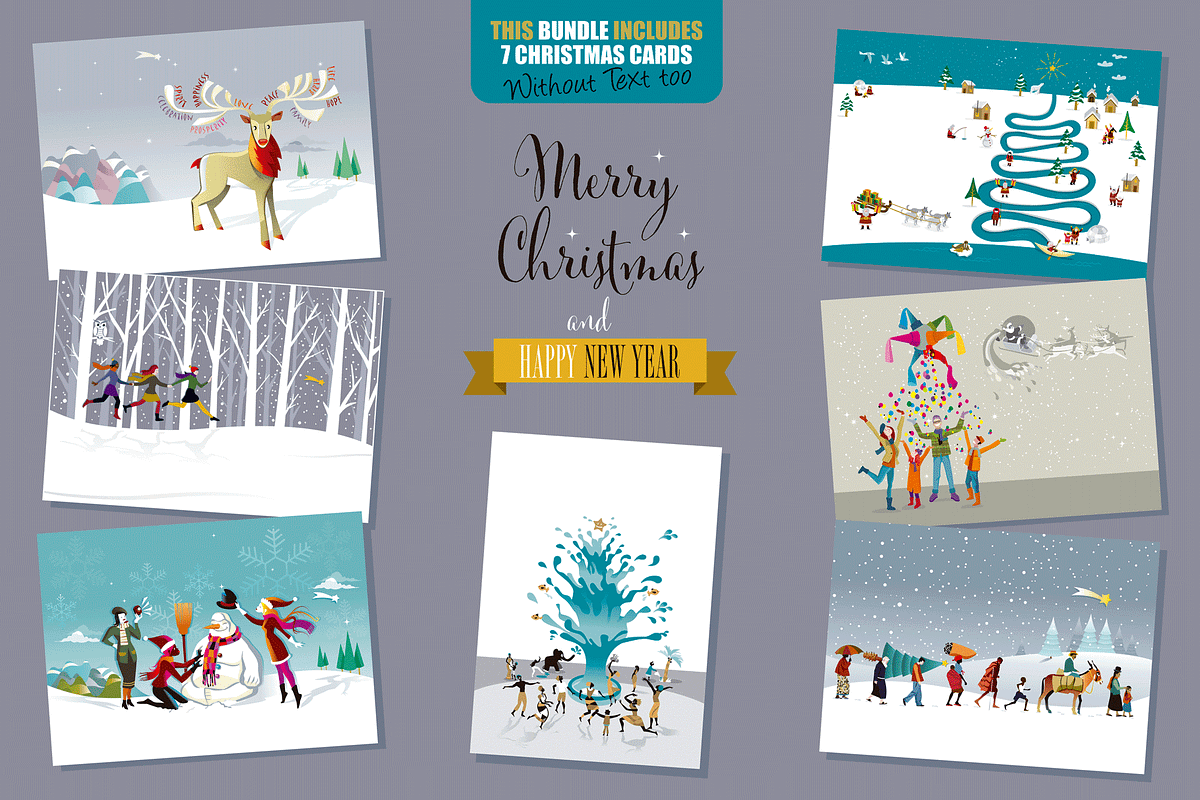 Christmas Cards and Banners Bundle, a Seasonal Illustration by ÁRTICA (Photo 2 of 19)