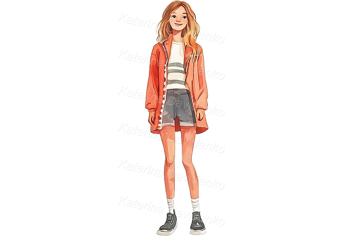 Happy teenager watercolor PNG set, a Person Illustration by Bubert Art (Photo 7 of 8)