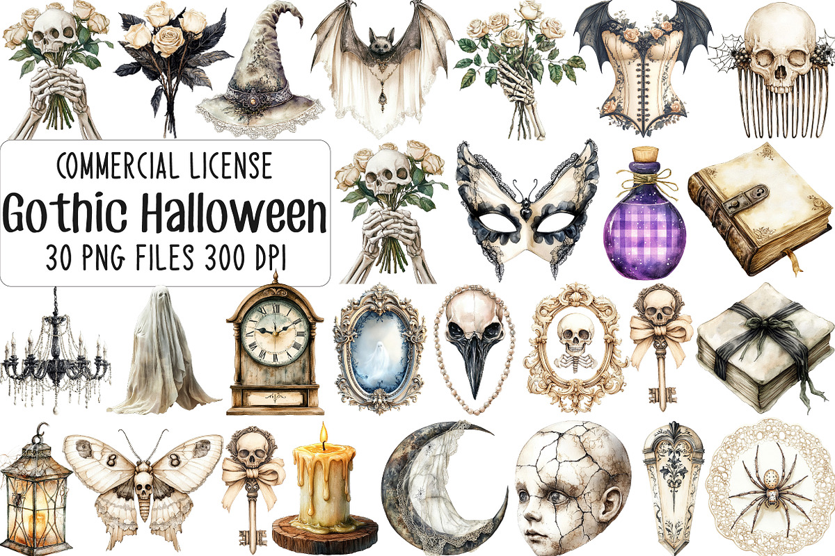 Ivory Gothic Halloween Clipart, an Illustration by CraftArtStudio (Photo 1 of 6)