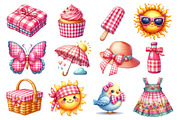 Bohemian Pink Gingham Summer Clipart, an Illustration by Dream Creation (Thumbnail 3 of 4)