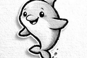 Cute dolphin and whale sticker illustrations in hand drawn carto, an Animal Photo by José Manuel Gelpi