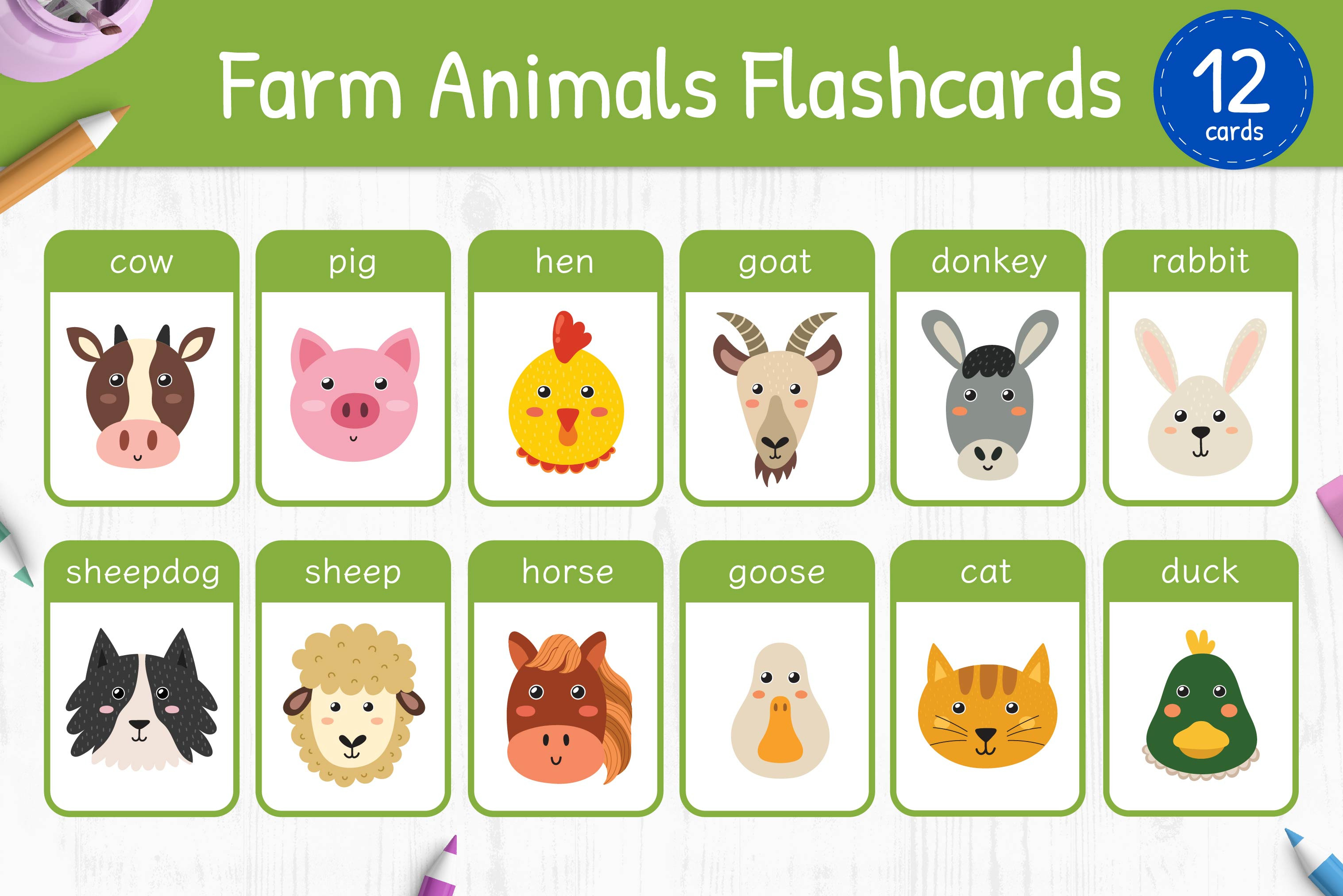 Farm Animals Flashcards for Kids