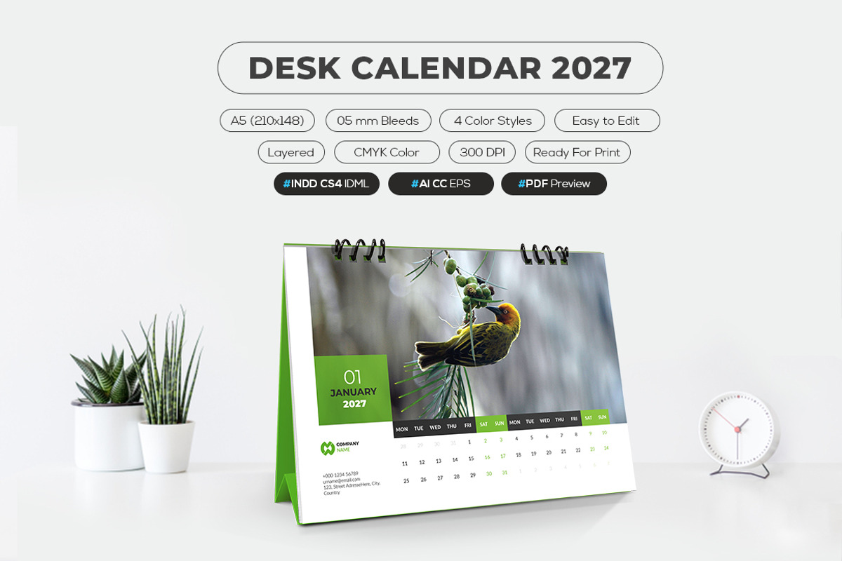 2027 Desk Calendar Printable A5, a Stationery Template by MstArtwork (Photo 2 of 5)