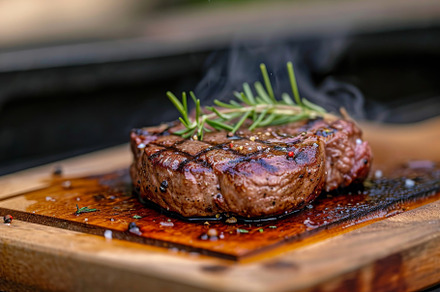A succulent steak rests on a sturdy, a Photo by Iftikhar Alam