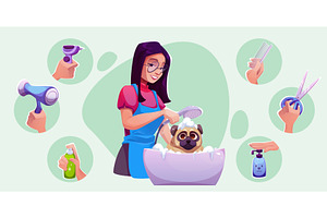 Pet grooming salon with woman, an Animal Illustration by art PVP - market