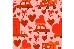 Seamless Pattern With Cute Red Cars, a Transportation Illustration by Maria Starus