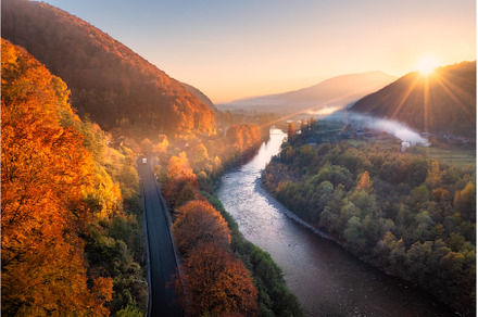 Beautiful sunset in mountains in, a Nature Photo by den-belitsky