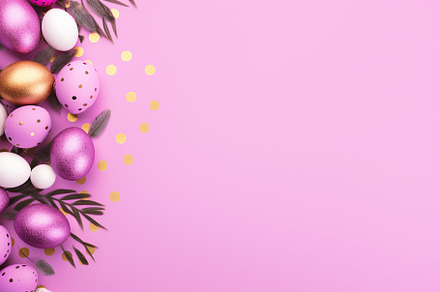 Colorful easter eggs on pink background, a Holiday Photo by AlyaAnd