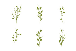 Green plant stems set simple nature, an Object Illustration by okskukuruza